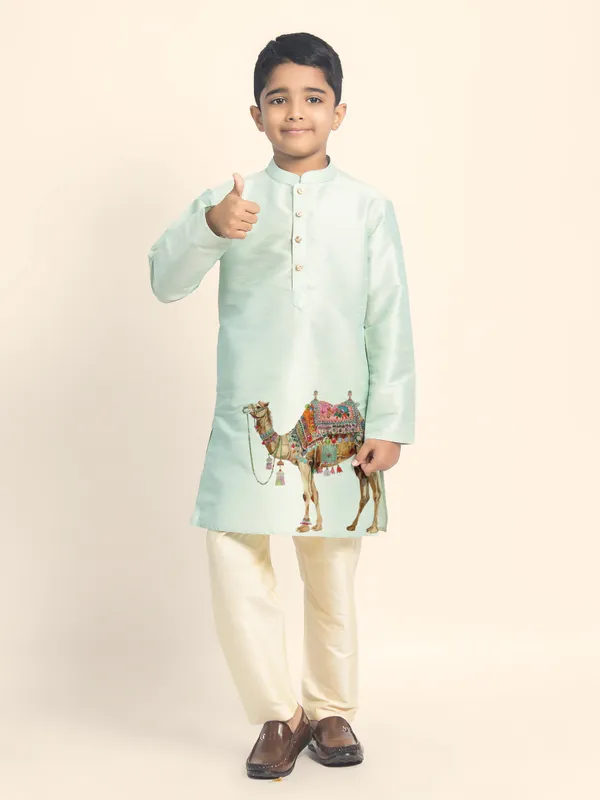 Green_Printed_Kurta_With_Pyjama_Set_For_Boy