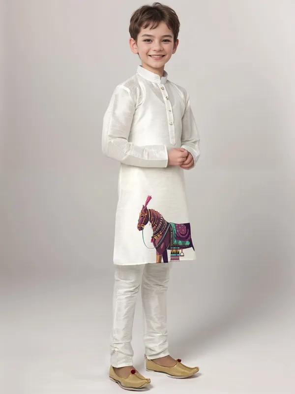 White_Printed_Kurta_With_Pyjama_Set_For_Boy