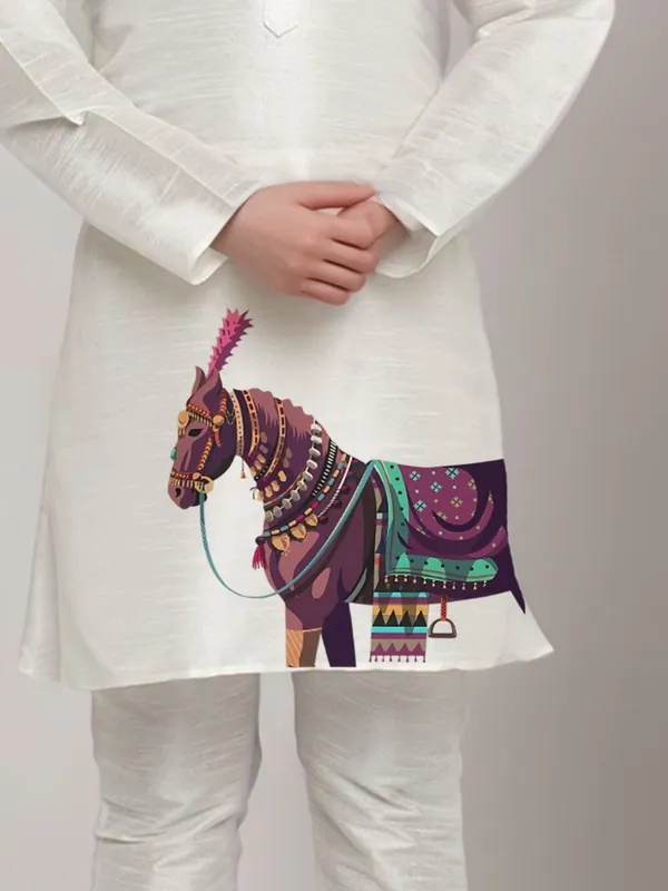 White_Printed_Kurta_With_Pyjama_Set_For_Boy