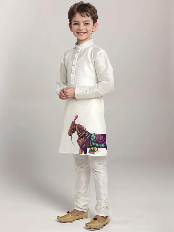 White_Printed_Kurta_With_Pyjama_Set_For_Boy