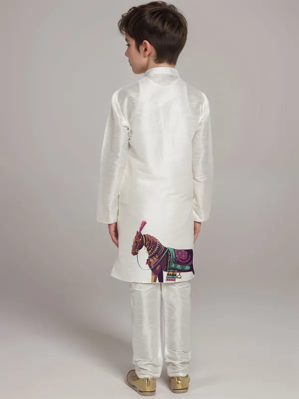 White_Printed_Kurta_With_Pyjama_Set_For_Boy