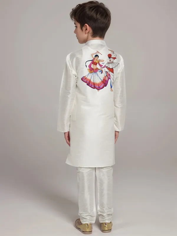 White_Printed_Kurta_With_Pyjama_Set_For_Boy