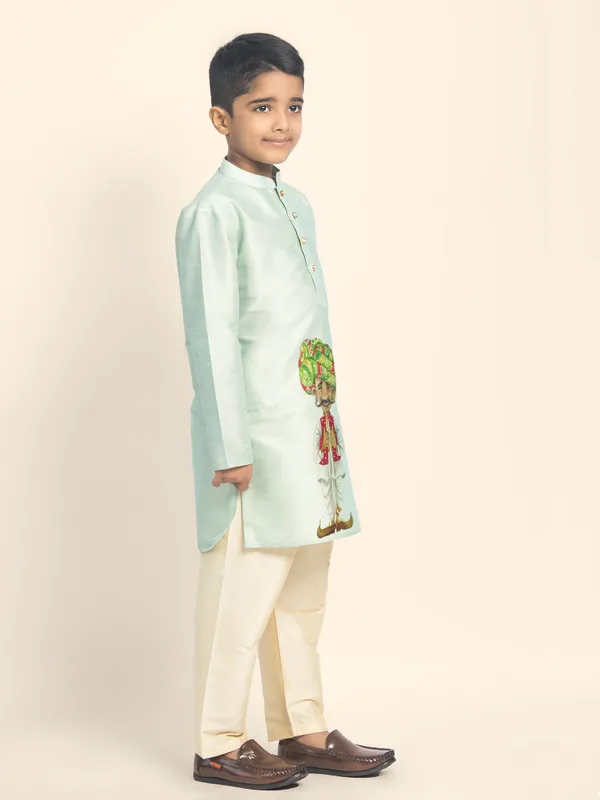 Green_Printed_Kurta_With_Pyjama_Set_For_Boy