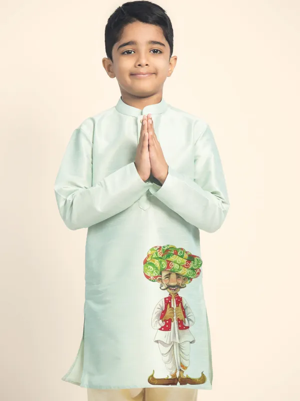 Green_Printed_Kurta_With_Pyjama_Set_For_Boy