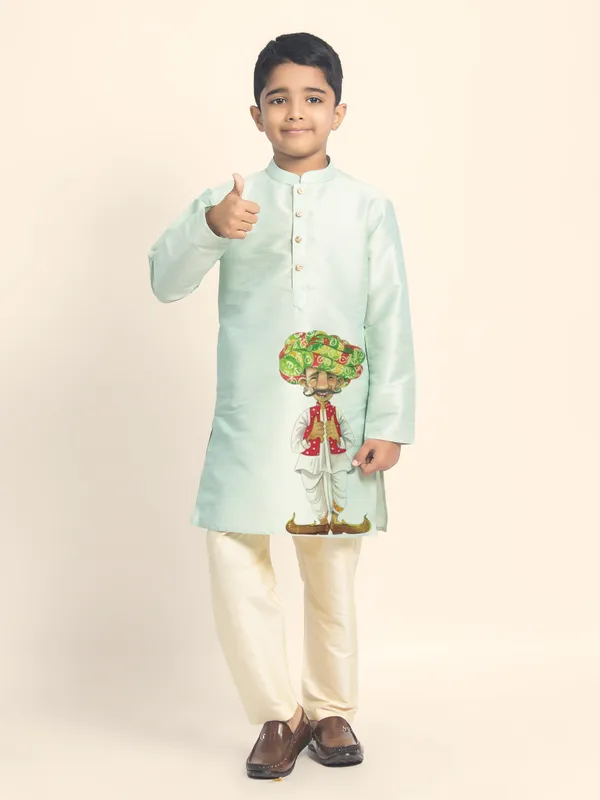 Green_Printed_Kurta_With_Pyjama_Set_For_Boy