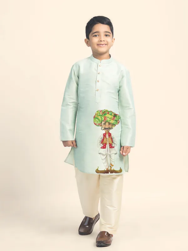 Green_Printed_Kurta_With_Pyjama_Set_For_Boy