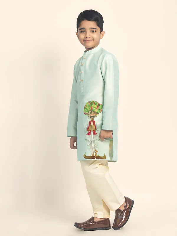 Green_Printed_Kurta_With_Pyjama_Set_For_Boy