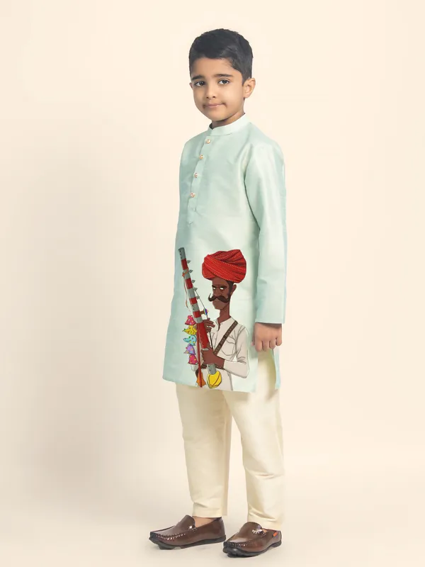 Green_Printed_Kurta_With_Pyjama_Set_For_Boy
