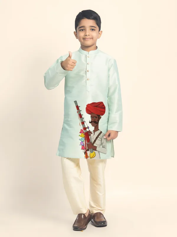 Green_Printed_Kurta_With_Pyjama_Set_For_Boy