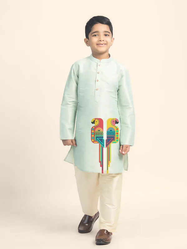 Green_Printed_Kurta_With_Pyjama_Set_For_Boy
