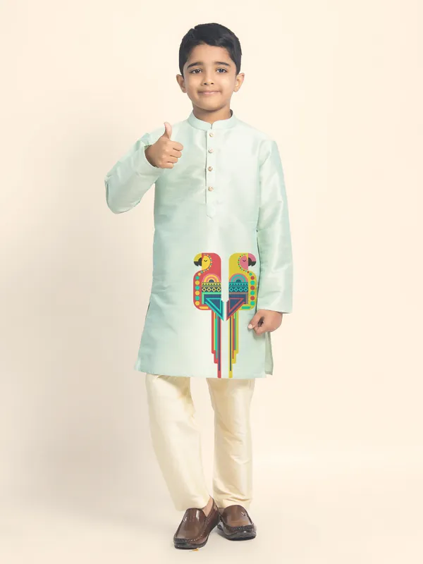 Green_Printed_Kurta_With_Pyjama_Set_For_Boy