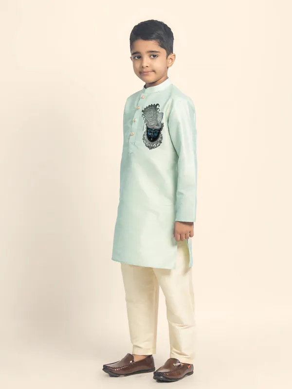 Green_Printed_Kurta_With_Pyjama_Set_For_Boy