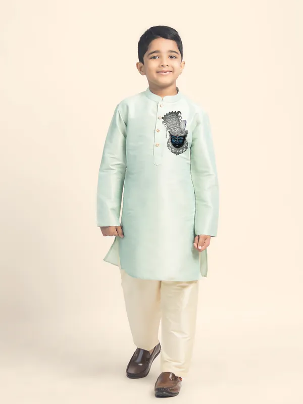 Green_Printed_Kurta_With_Pyjama_Set_For_Boy