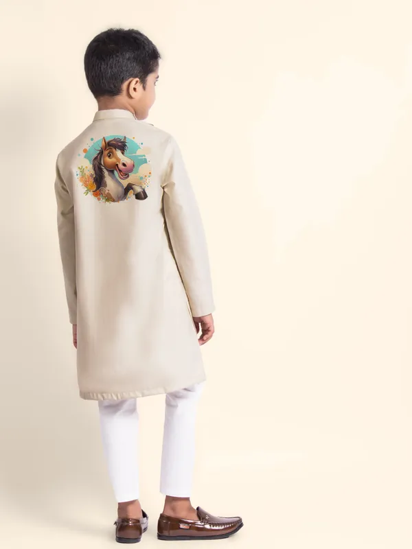 Beige_Printed_Kurta_With_Pyjama_For_Boy