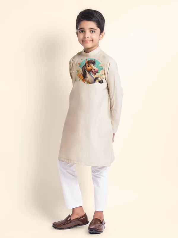 Beige_Printed_Kurta_With_Pyjama_For_Boy