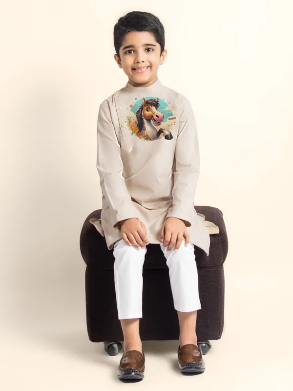 Beige_Printed_Kurta_With_Pyjama_For_Boy