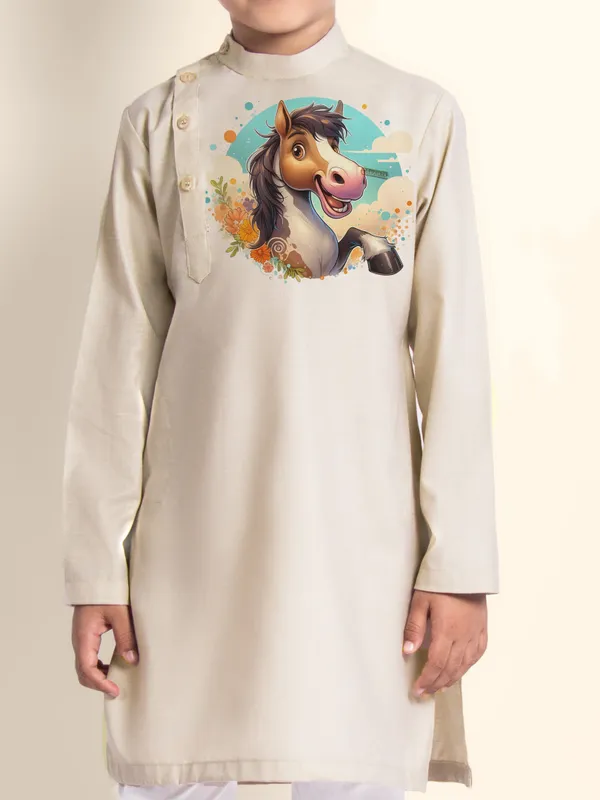 Beige_Printed_Kurta_With_Pyjama_For_Boy