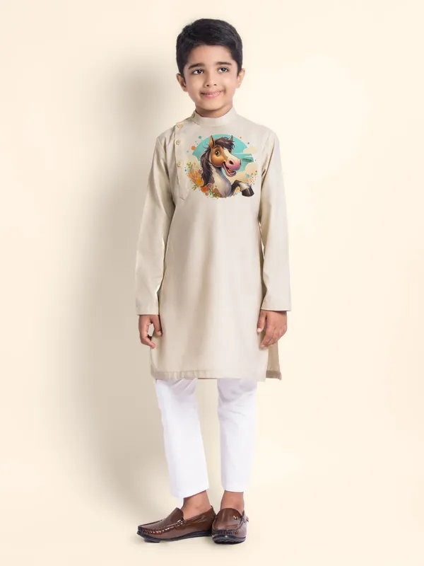 Beige_Printed_Kurta_With_Pyjama_For_Boy