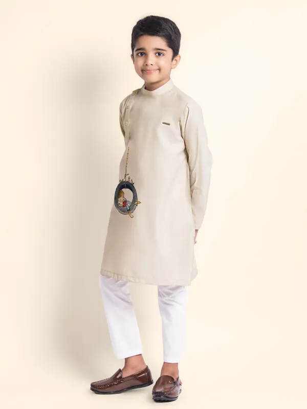 Beige_Printed_Kurta_With_Pyjama_For_Boy