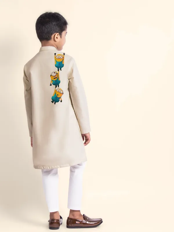 Beige_Printed_Kurta_With_Pyjama_For_Boy