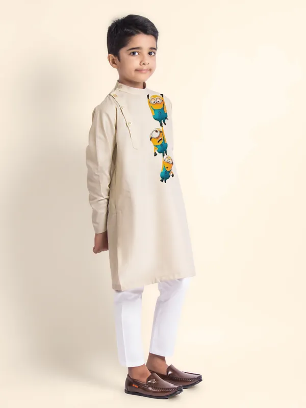 Beige_Printed_Kurta_With_Pyjama_For_Boy