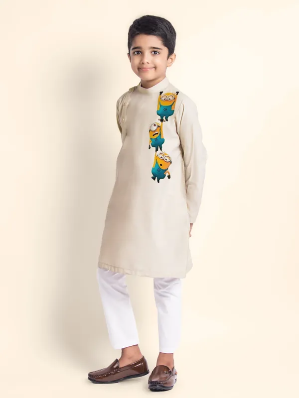 Beige_Printed_Kurta_With_Pyjama_For_Boy
