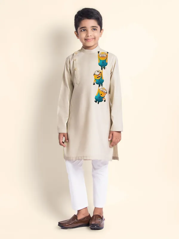 Beige_Printed_Kurta_With_Pyjama_For_Boy