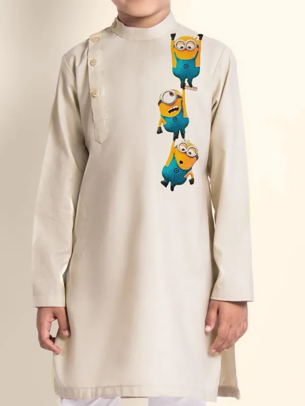 Beige_Printed_Kurta_With_Pyjama_For_Boy