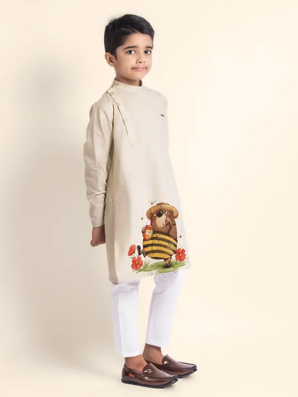 Beige_Printed_Kurta_With_Pyjama_For_Boy