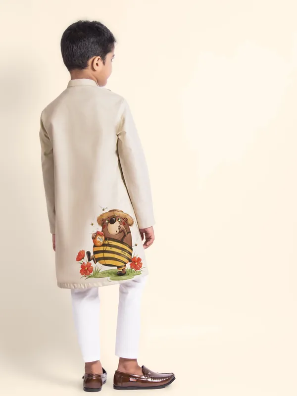 Beige_Printed_Kurta_With_Pyjama_For_Boy