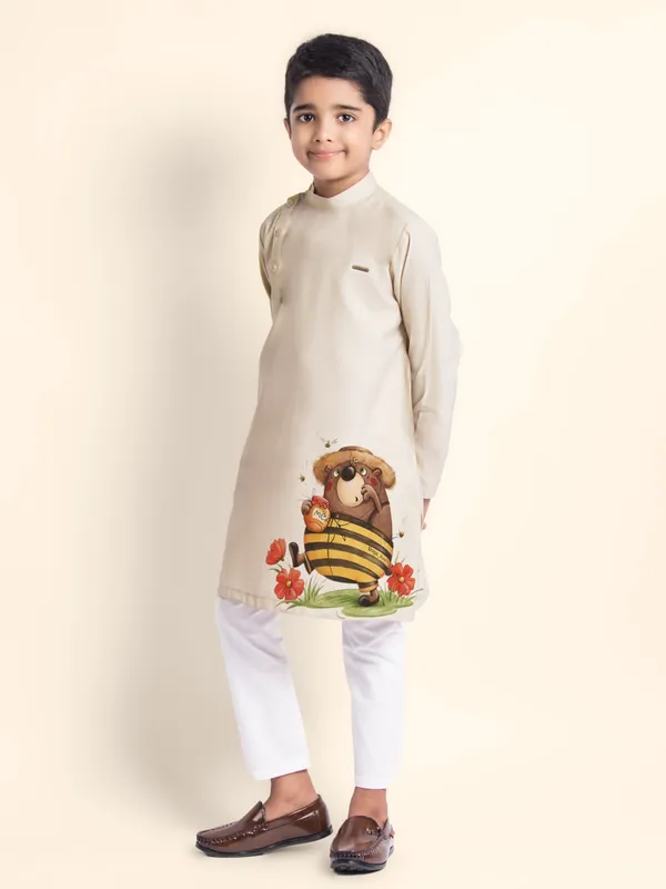 Beige_Printed_Kurta_With_Pyjama_For_Boy