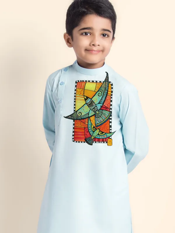 Blue_Printed_Kurta_With_Pyjama_Set_For_Boy
