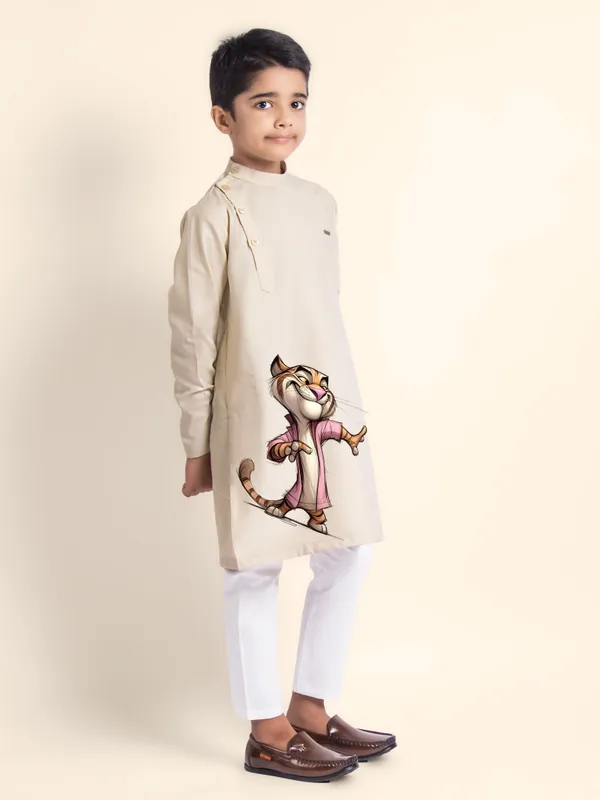 Beige_Printed_Kurta_With_Pyjama_For_Boy