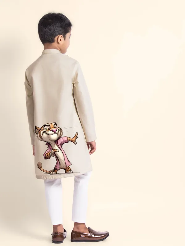 Beige_Printed_Kurta_With_Pyjama_For_Boy