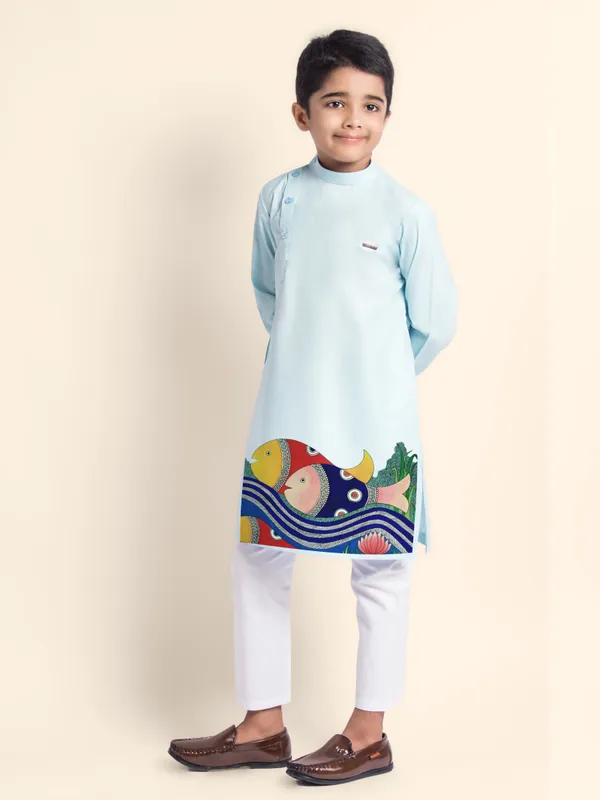 Blue_Printed_Kurta_With_Pyjama_Set_For_Boy