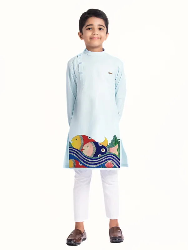 Blue_Printed_Kurta_With_Pyjama_Set_For_Boy