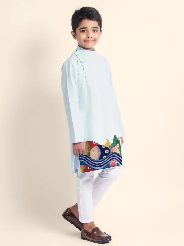 Blue_Printed_Kurta_With_Pyjama_Set_For_Boy