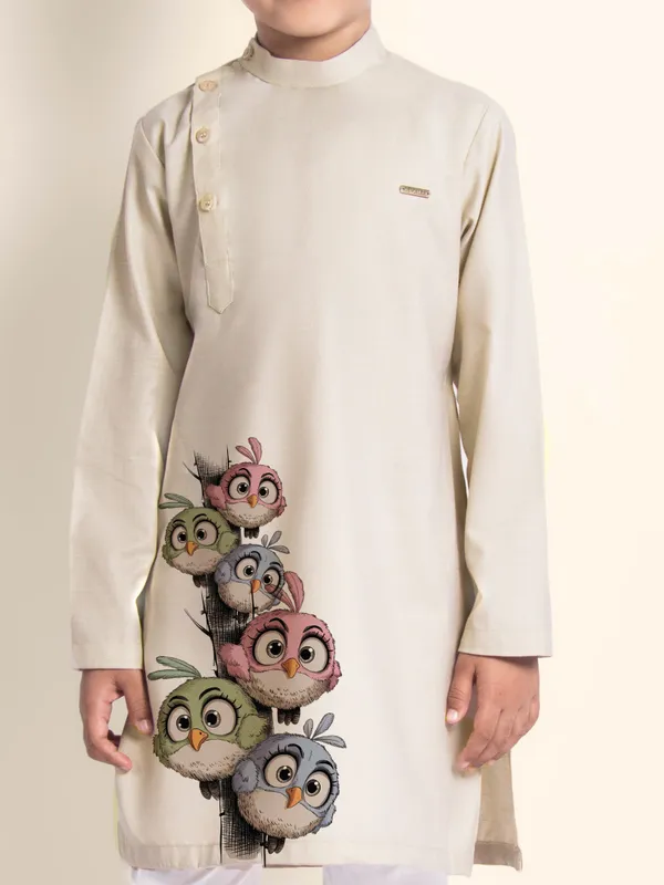 Beige_Printed_Kurta_With_Pyjama_For_Boy