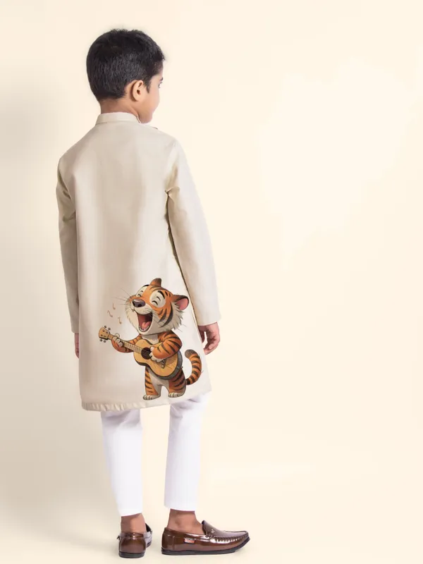 Beige_Printed_Kurta_With_Pyjama_For_Boy