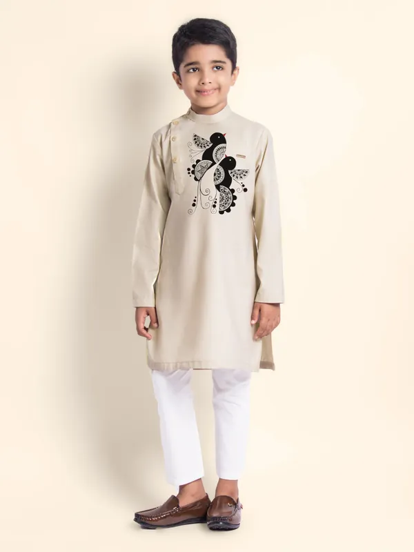 Beige_Printed_Kurta_With_Pyjama_For_Boy
