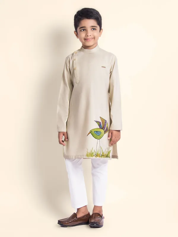 Beige_Printed_Kurta_With_Pyjama_For_Boy