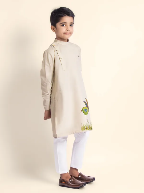 Beige_Printed_Kurta_With_Pyjama_For_Boy