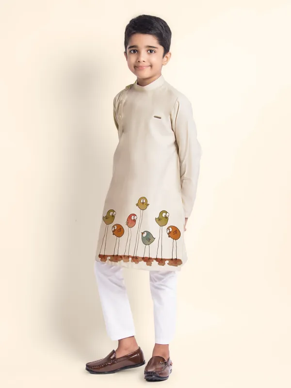Beige_Printed_Kurta_With_Pyjama_For_Boy