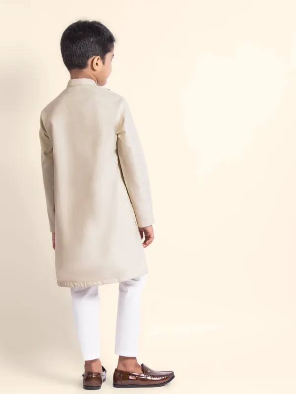 Beige_Printed_Kurta_With_Pyjama_For_Boy