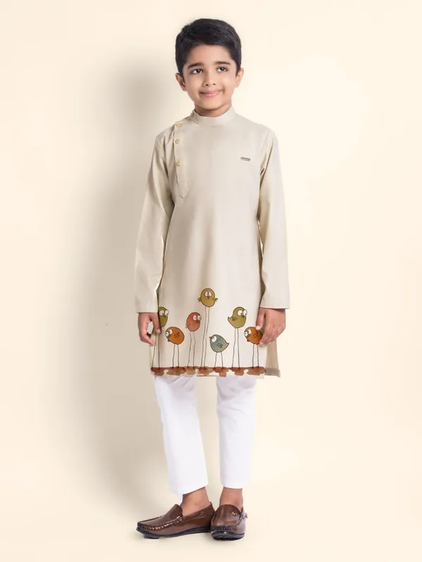 Beige_Printed_Kurta_With_Pyjama_For_Boy