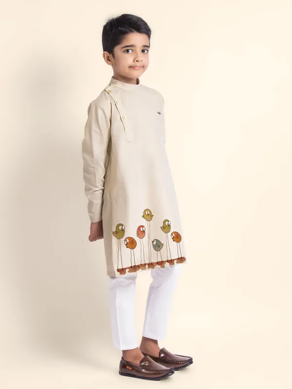 Beige_Printed_Kurta_With_Pyjama_For_Boy