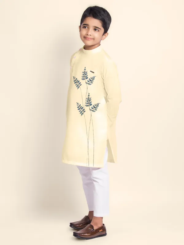 Yellow_Printed_Kurta_With_Pyjama_For_Boy