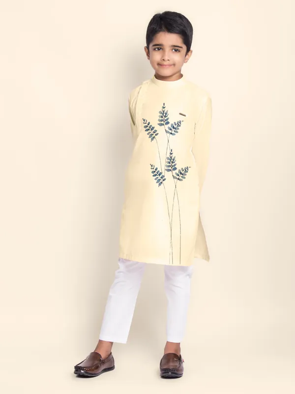 Yellow_Printed_Kurta_With_Pyjama_For_Boy