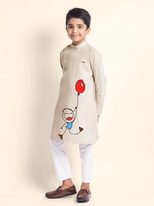Beige_Printed_Kurta_With_Pyjama_For_Boy