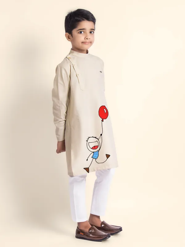 Beige_Printed_Kurta_With_Pyjama_For_Boy